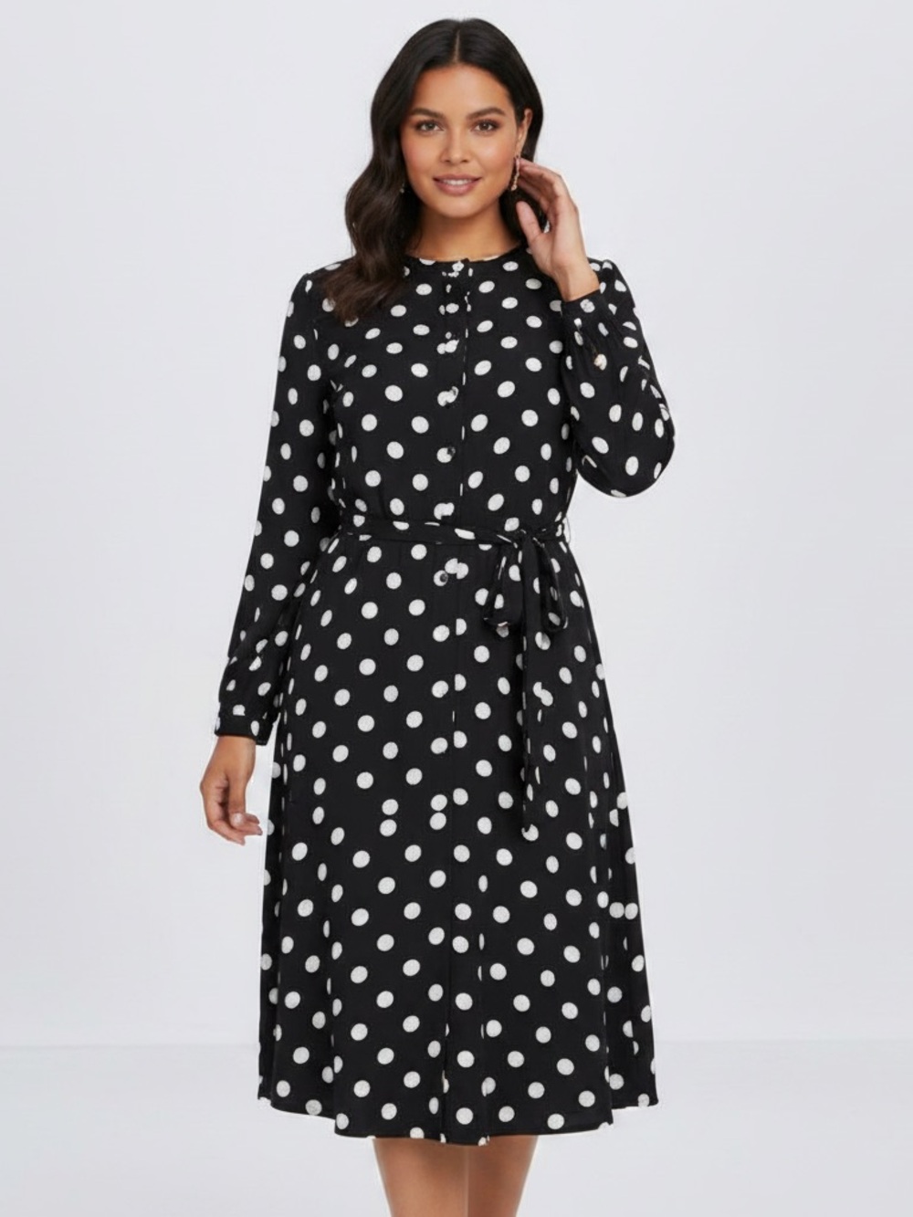 Banana Republic Navy White Polka Dot Long Sleeve Dress Size 12 NWT